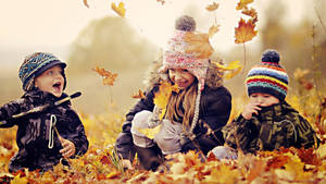 Happy Kids In Field Wallpaper