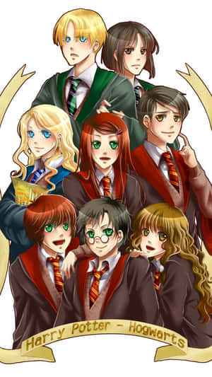 Harry Potter All Characters Cartoon Art Wallpaper