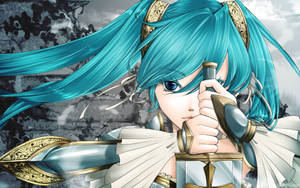 Hatsune Miku Holds An Ethereal Sword, Strong And Mysterious. Wallpaper