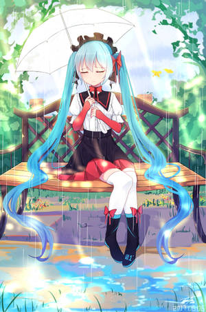 Hatsune Miku Looks Sad As She Stares Wistfully Into The Distance. Wallpaper