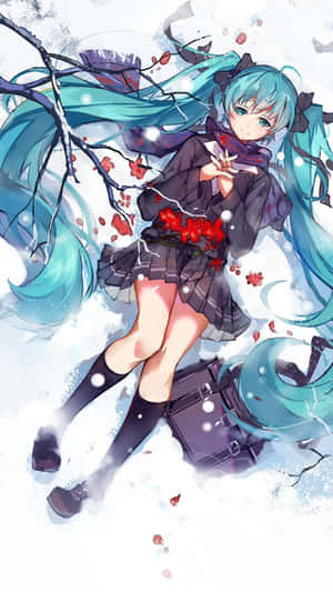 Hatsune Miku School Girl Under Cherry Blossoms Phone Wallpaper