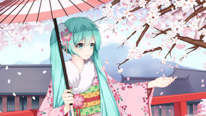 Hatsune Miku With A Cherry Blossom Tree Wallpaper