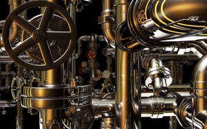 Hd Engineering Golden Industrial Pipes Wallpaper