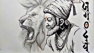 Hd Sketch Shivaji Maharaj And Lion Wallpaper