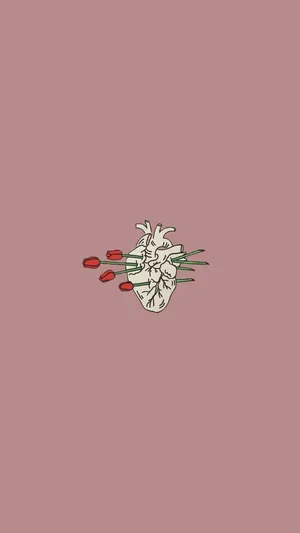 Heart Pierced With Roses Red Retro 80s Aesthetic Wallpaper
