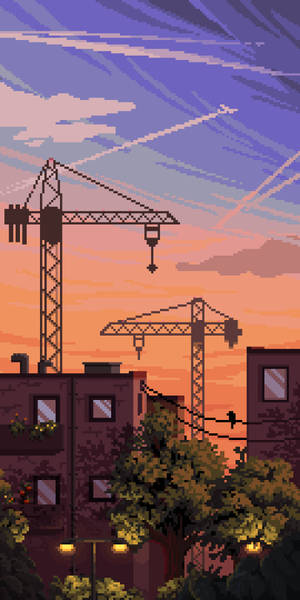 Heavy Construction Equipment Aesthetic Pixel Art Hd Wallpaper