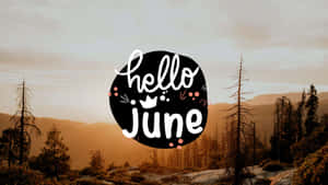 Hello June Logo With Trees And Mountains Wallpaper