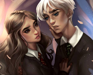 Hermione Granger And Draco Malfoy Duel It Out. Wallpaper