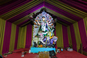 Hindu Goddess Durga Statue In A Tent Wallpaper