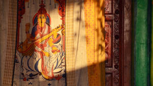 Hindu Goddess Saraswati Tapestry Wallpaper