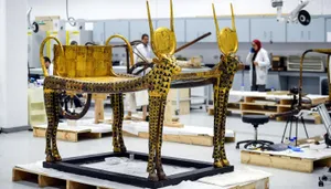 Historical Displays Inside Grand Egyptian Museum Wallpaper