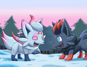 Hisuian Zorua And Zorua Snow Wallpaper