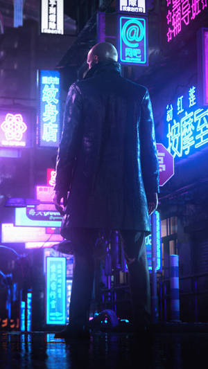 Hitman Phone Agent 47 Neon Lights Wallpaper