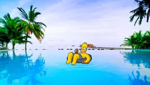 Homer Simpson In Swimming Pool Wallpaper