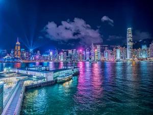 Hong Kong Skyline Rainbow Lights Wallpaper
