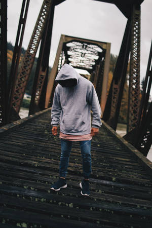 Hoodie Model On Bridge Wallpaper