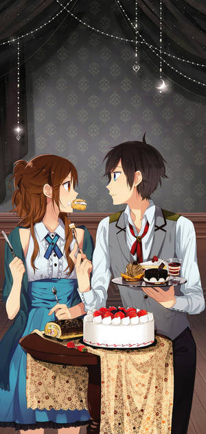 Horimiya Kyouko And Izumi Eating Dessert Wallpaper