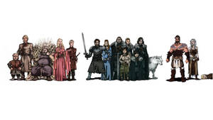 House Stark Family Battle Cartoon Art Wallpaper