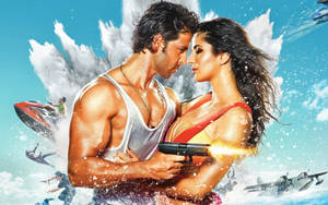 Hrithik Roshan And Katrina Realistic Illustration Wallpaper