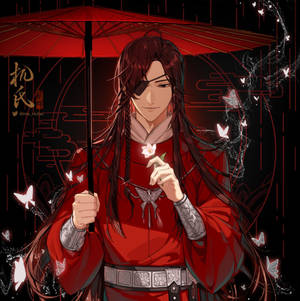 Hua Cheng With A Beautiful Pink Flower Wallpaper