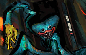 Huggy Wuggy Creepy Painting Wallpaper