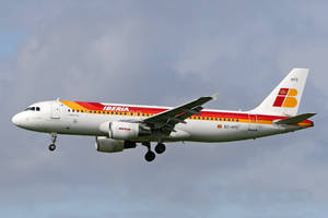 Iberia Airlines Airplane Dim Cloudy Skies Wallpaper