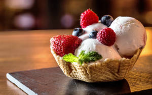 Ice Cream Berries On Waffle Wallpaper