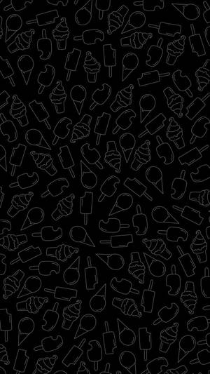 Ice Cream Icons Minimalist Black Phone Wallpaper