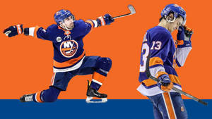 Ice Hockey Players Mathew Barzal And Jordan Eberle Graphic Design Wallpaper