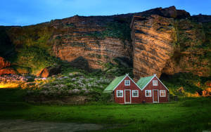 Iceland Mountain Side House Wallpaper