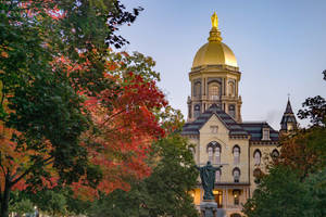 Iconic Golden Dome Of The University Of Notre Dame Against A Serene Backdrop Wallpaper