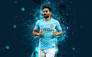 Ilkay Gundogan Glowing Blue Background Wallpaper