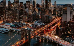 Illuminated Brooklyn Bridge New York Computer Wallpaper