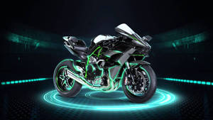 Illuminated Kawasaki H2r Motorcycle At Night Wallpaper