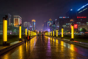 Illuminated Streets Of Xi'an At Night Wallpaper