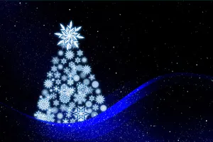 Image Christmas Tree In A Room Filled With Blue Lights Wallpaper