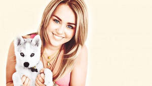 Image Delightful Miley Cyrus Enjoying Time With Her Puppy Wallpaper