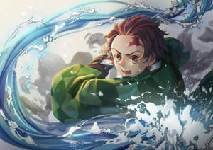 Image Tanjiro Kanzaki Mastering His Water Breathing Technique Wallpaper