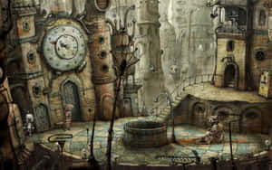 Indie Desktop Ambience With Night Sky View And Vintage Typewriter Wallpaper