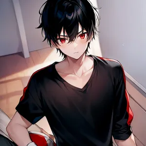 Intense Anime Boy Red Eyes Black Hair Wallpaper