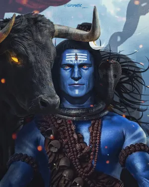 Intense_ Blue_ Deity_with_ Bull Wallpaper