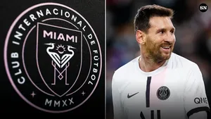 Inter Miami Fc Logo And Argentine Footballer Lionel Messi Wallpaper