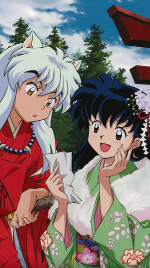 Inuyasha And Kagome In Kimono Wallpaper