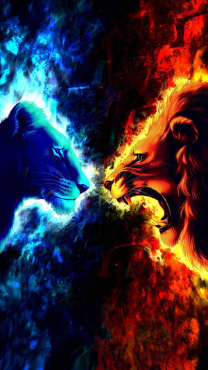 Iphone Blue Tiger Red Lion Fire Wallpaper