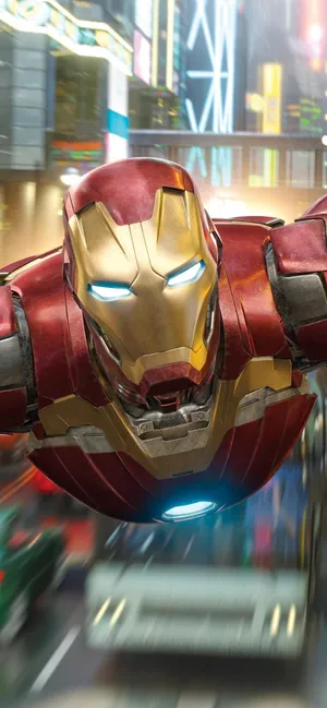 Iron_ Man_ Flying_ Through_ City Wallpaper