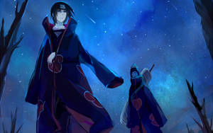 Itachi And Kisame Under A Glowing Sky Wallpaper