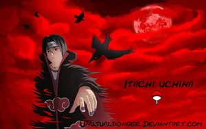 Itachi Uchiha Flying Over Red Clouds Of Konoha Wallpaper