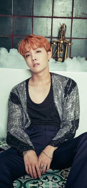 J-hope Sitting On Bathroom Floor Wallpaper