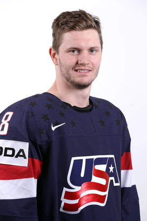 Jacob Trouba Smiling For Usa Iihf Championship Wallpaper