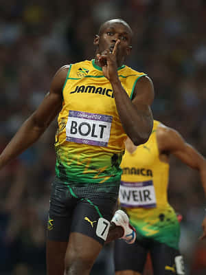 Jamaican Athlete Usain Bolt Raising Finger Wallpaper